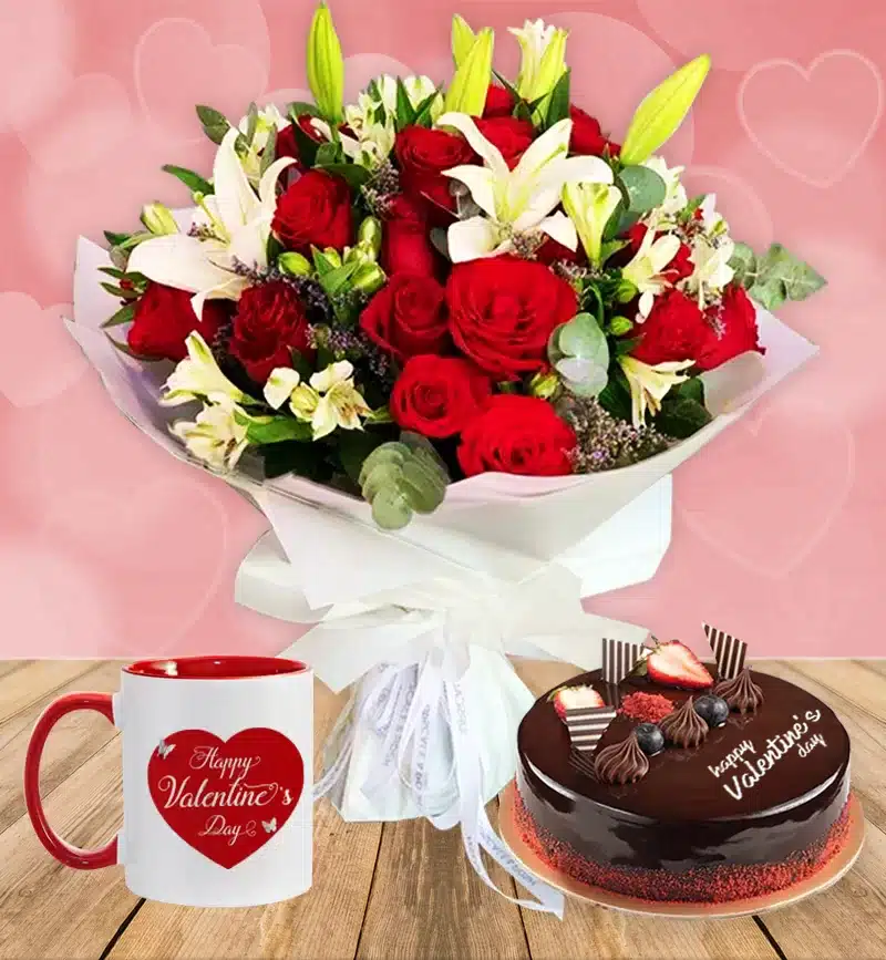Red and White Love combo with half kg truffle cake